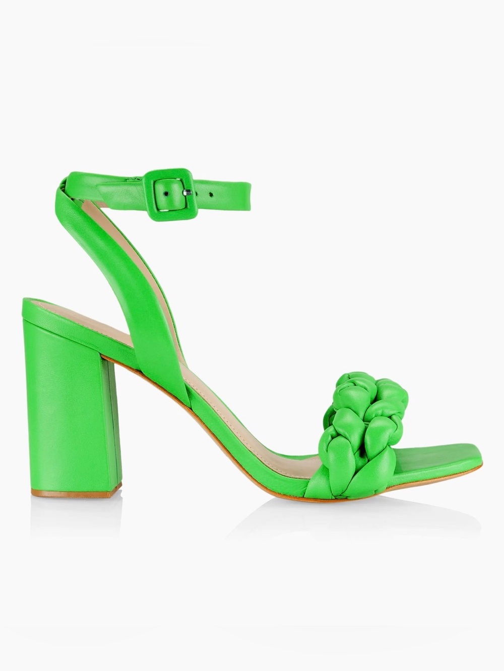 Saks Fifth Avenue Leather Braided Green Block Heel - Women 37.5 (US 7.5)